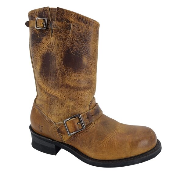 Frye Engineer 12R 77400 Boots Distressed Brown Leather Women's 9M Buckle Western - Picture 1 of 16
